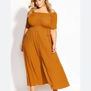 City Chic Tropical Tie Maxi Dress Gold / Yellow Size 18